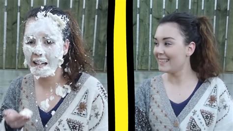 woman pied in the face|cute girl pied in face.